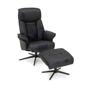 Benton lænestol m. skammel / Sort Soleda læder 